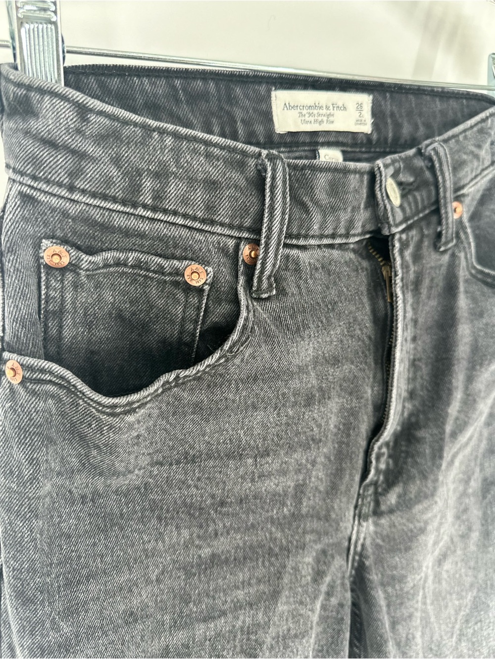 Abercrombie & Fitch Women’s Charcoal Straight Jeans High Rise 26 / 2L - Picture 4 of 7